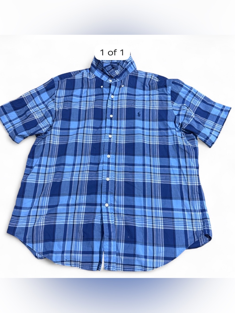 Ralph Lauren Blue Plaid Short-Sleeve Button-Down Shirt